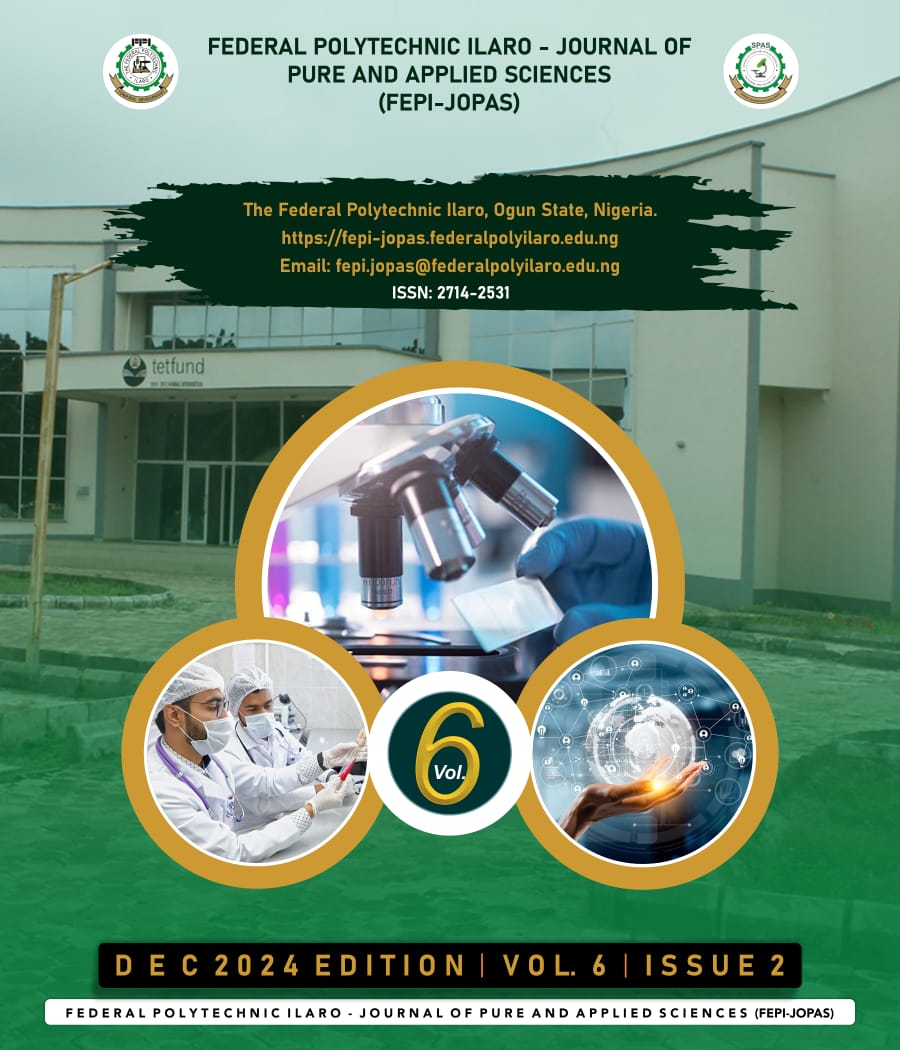 					View Vol. 6 No. 2 (2024): THE FEDERAL POLYTECHNIC ILARO JOURNAL OF PURE AND APPLIED SCIENCES VOLUME 6 ISSUE 2
				