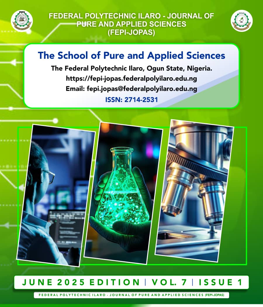 					View Vol. 7 No. 1 (2025): THE FEDERAL POLYTECHNIC ILARO JOURNAL OF PURE AND APPLIED SCIENCES VOLUME 7 ISSUE 1
				