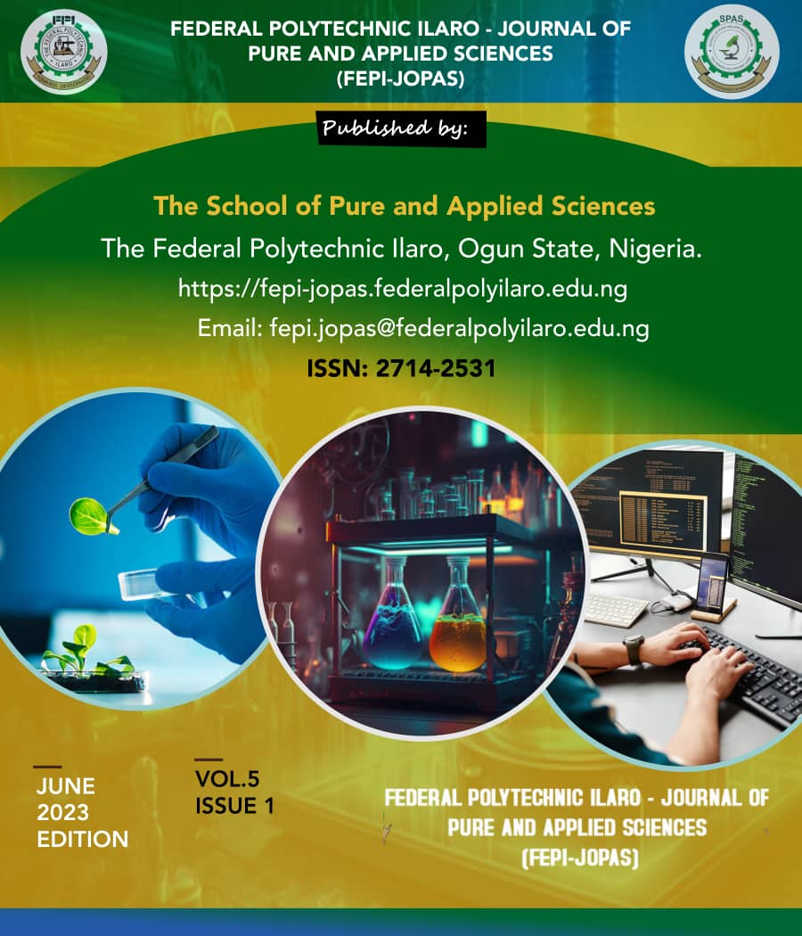 					View Vol. 5 No. 1 (2023): THE FEDERAL POLYTECHNIC ILARO  JOURNAL OF PURE AND APPLIED SCIENCES  VOLUME 5 ISSUE 1, JUNE EDITION
				